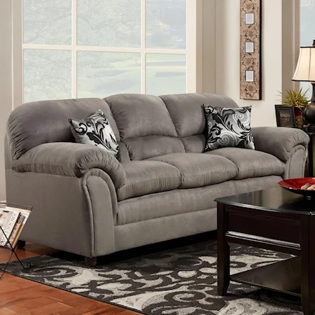 Casual Stationary Sofa with Pillow Top Armrests